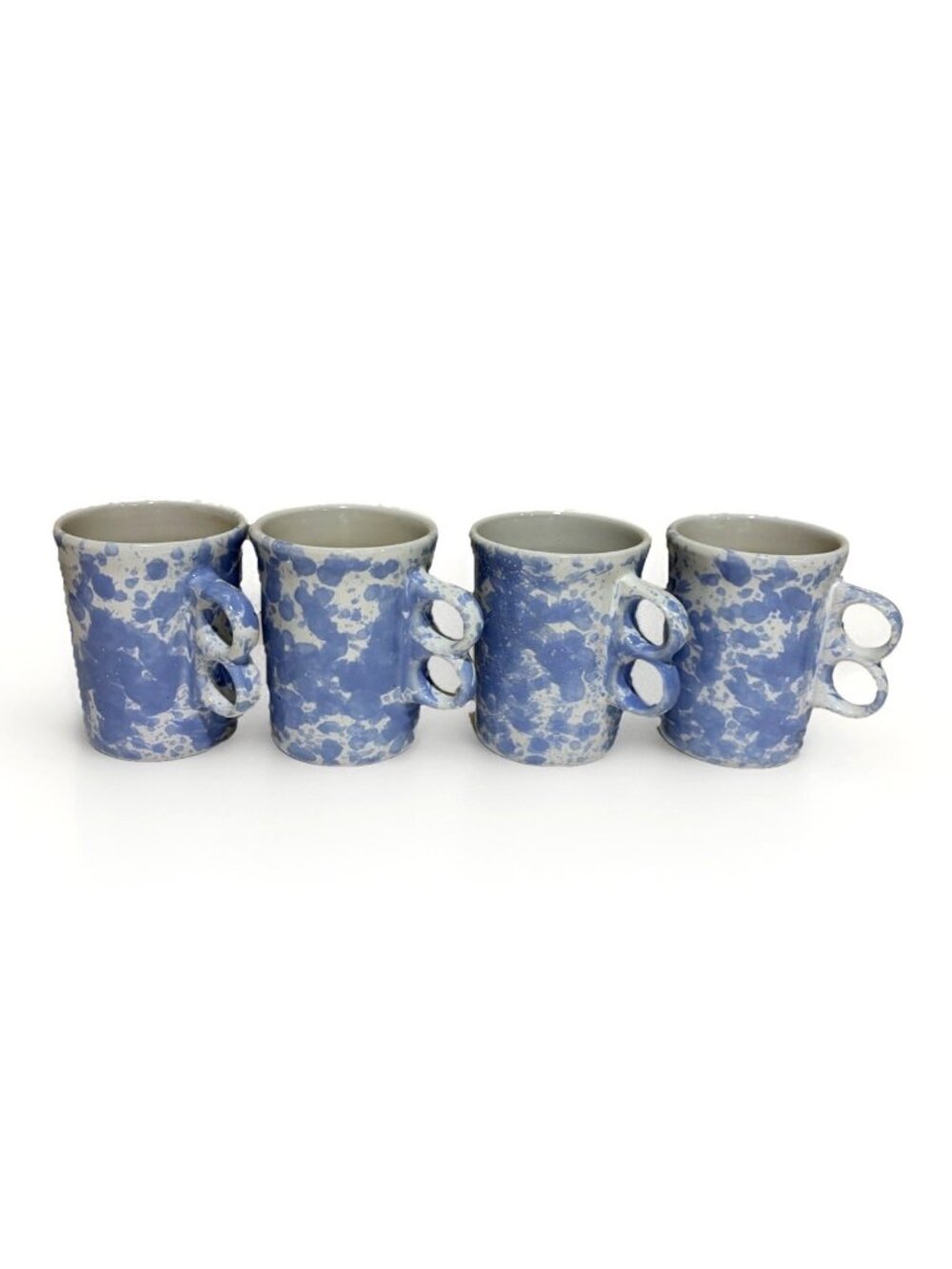 4 Bennington Pottery Trigger Handle Coffee Mug Cups Morning Glory Blue 11 Oz